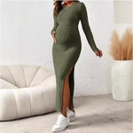 Load image into Gallery viewer, Maternity Dresses with Long Sleeve, Side Slit with Rib Knit
