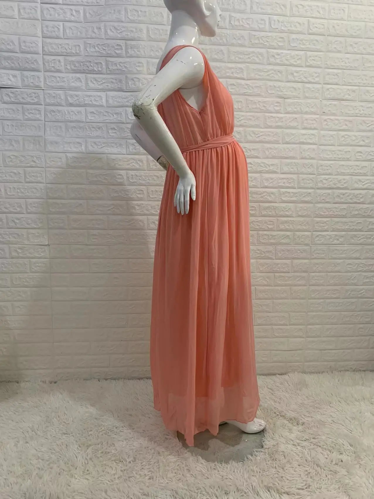 Sleeveless Maternity Party Dress with Round Neck and Belted Waist