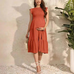 Load image into Gallery viewer, Maternity Pleated Dress with Capped Sleeves
