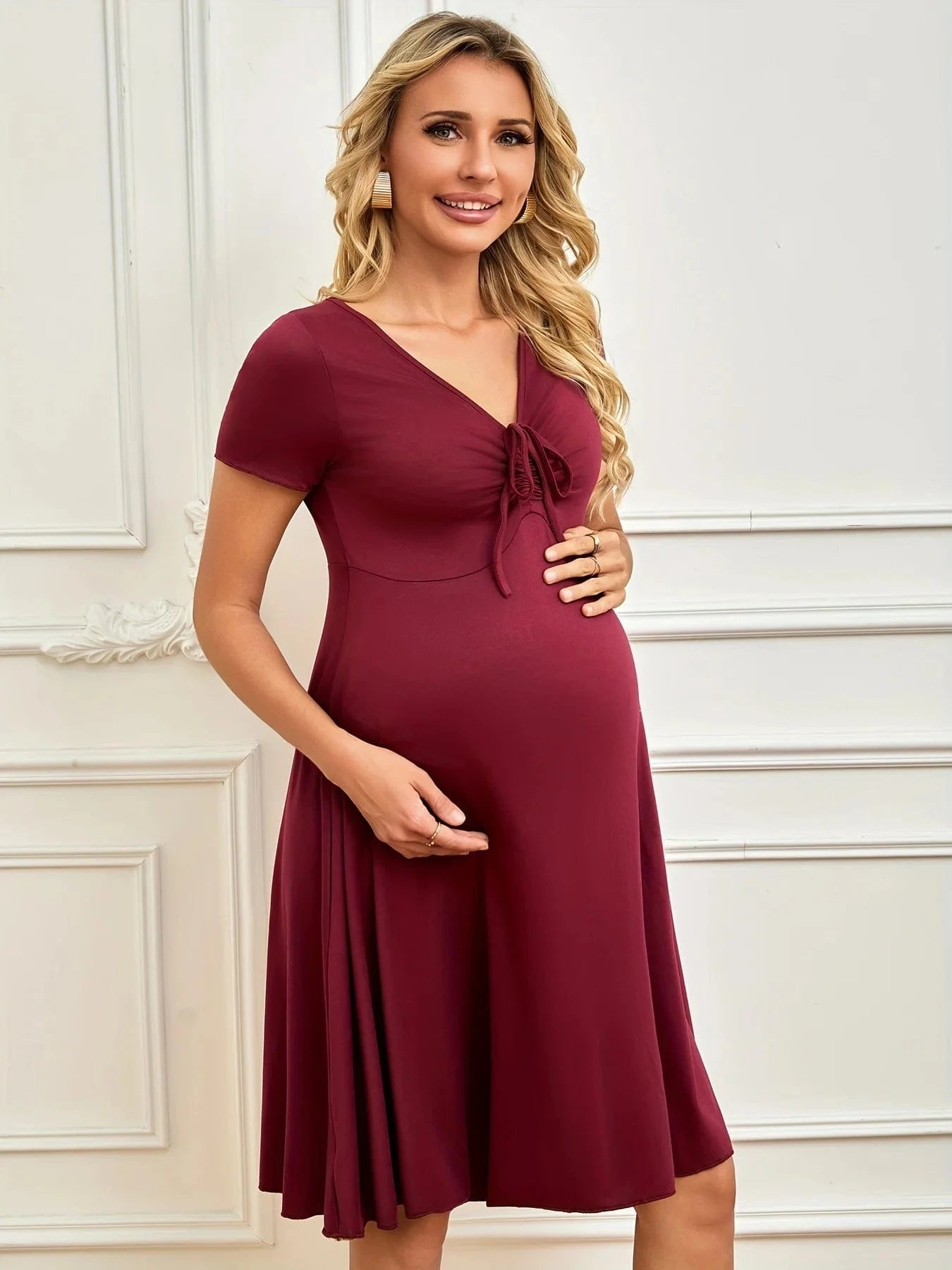 Maternity Solid Color Drawstring Dress