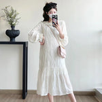 Load image into Gallery viewer, Maternity Lace Dress with Peter Pan Collar and Long Flare Sleeve
