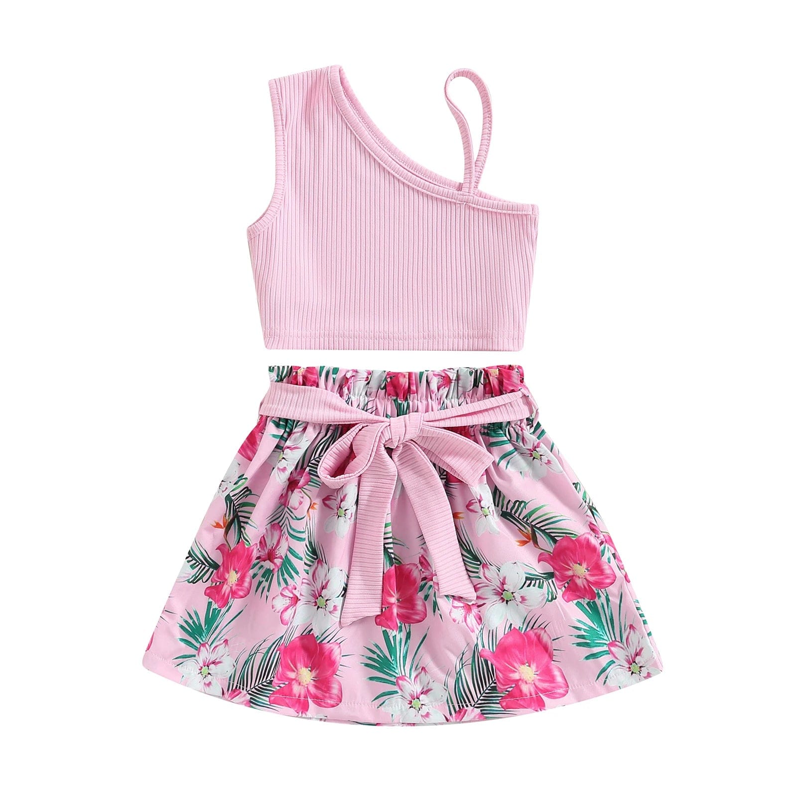 Baby Girl Romper with Watermelon, Sunflower Print with Ruffle Drop Shoulder Strap - 2-Piece Summer Set