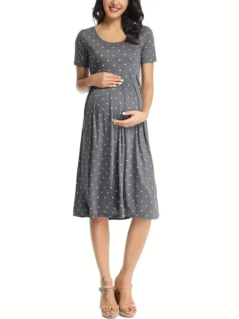 Maternity Short Sleeve Crew Neck, Striped Dress