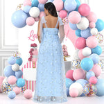 Load image into Gallery viewer, Maternity Dress with Tulle and Cap Sleeves - Beautiful Evening Gown with Small Floral Embroidered Mesh
