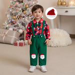 Load image into Gallery viewer, Baby Christmas Outfit with a Plaid Shirt and Bow Tie and Suspender Pants
