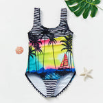 Load image into Gallery viewer, One-piece swimsuit with tropical design on a white background
