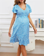 Load image into Gallery viewer, Maternity Summer Dress - V-neck Floral Casual Short-Sleeve Dress
