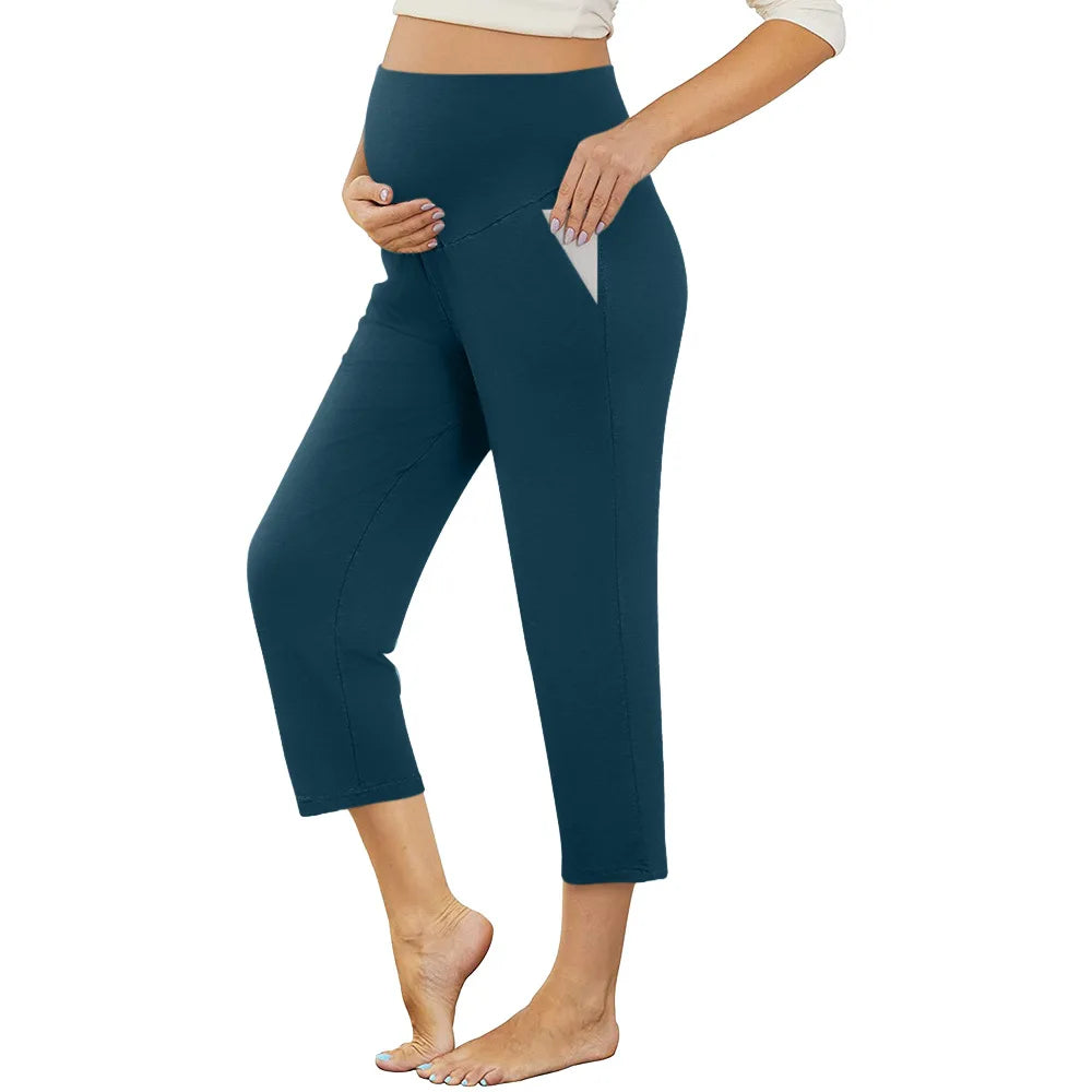 Wide Leg Maternity Yoga Capris with Pockets