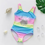 Load image into Gallery viewer, Colorful one-piece swimsuit with 'Mermaid Off Duty' text on a light background
