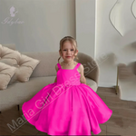 Load image into Gallery viewer, Pink Satin Flower Girl Dress with Square Neck for Wedding Party - Knee-Length
