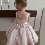 Load image into Gallery viewer, Pink Satin Flower Girl Dress with Square Neck for Wedding Party - Knee-Length
