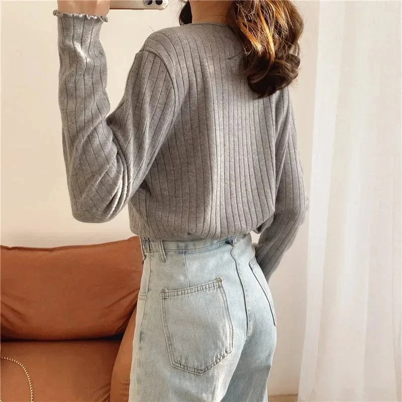 Long-Sleeved Knitted Maternity Sweater with Breastfeeding Access