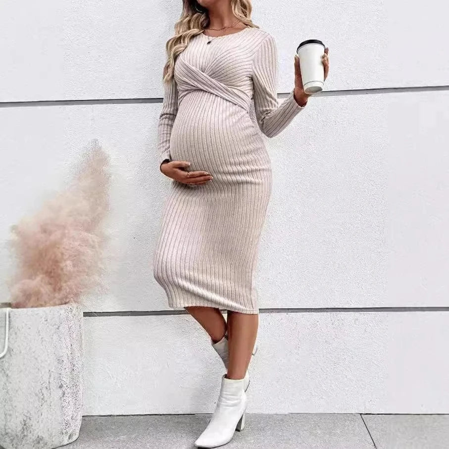 Maternity Long Sleeve Dress - Flattering Cross Body Top