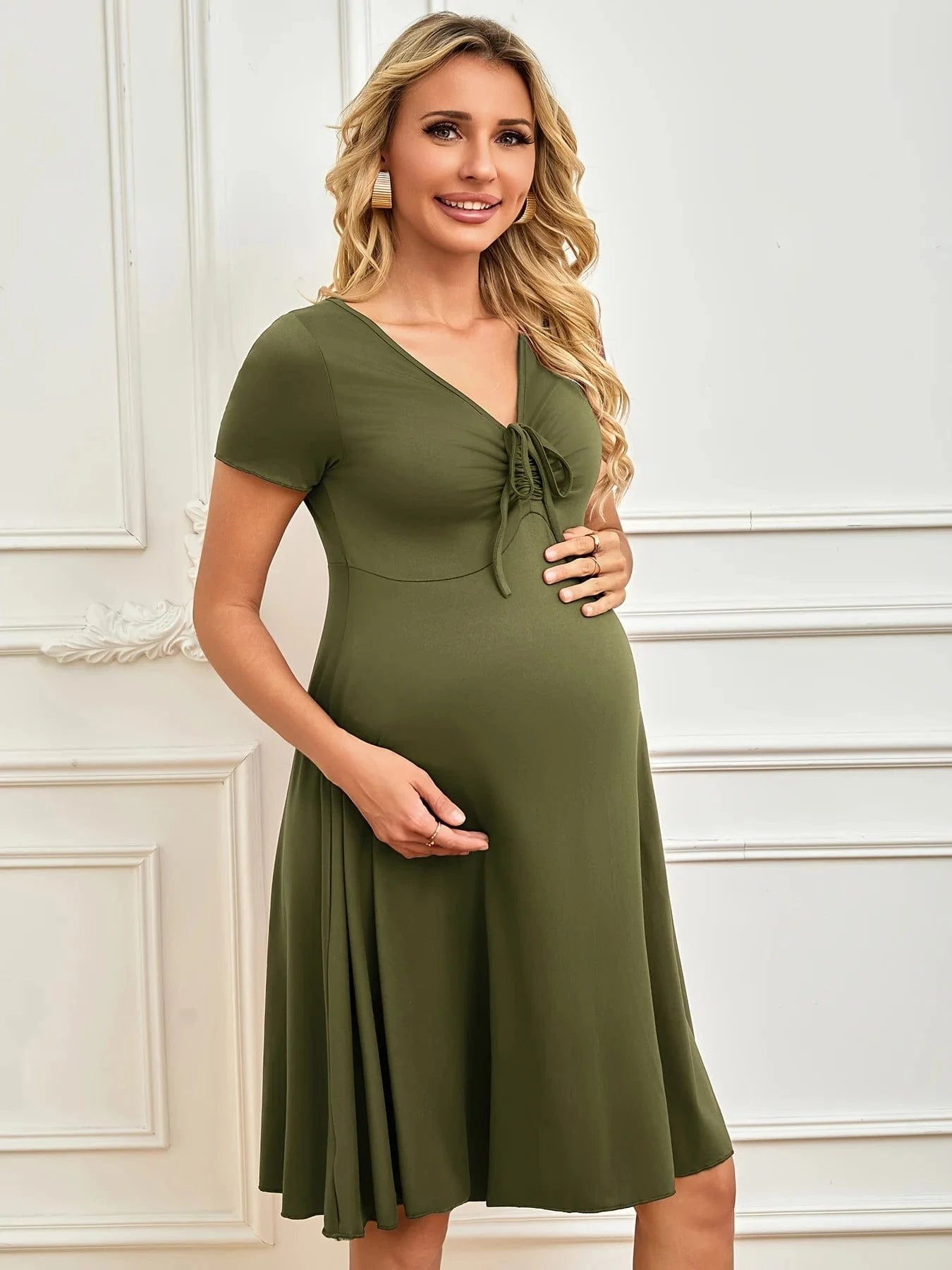 Maternity Solid Color Drawstring Dress