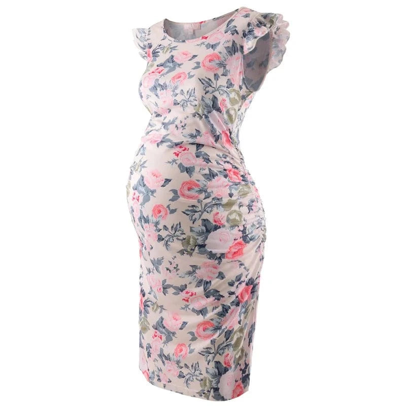 Maternity Summer Dresses Ruched Side with Capped Sleeves