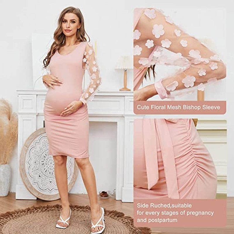 Flower Sleeved Maternity Dresses - Perfect For Photo Shoot or Shower