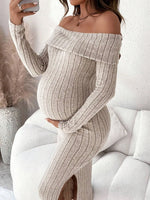 Load image into Gallery viewer, Long Sleeve, Off the shoulder Maternity Knit Sweater Dresses
