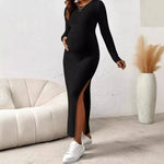 Load image into Gallery viewer, Maternity Dresses with Long Sleeve, Side Slit with Rib Knit
