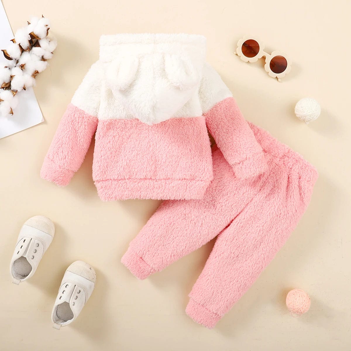 Baby Girl Fluff Warm 2 Piece Set with Long Sleeve and Hoodie