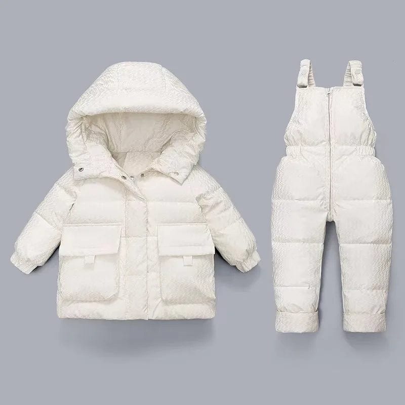 Winter Baby Girl 2PCS Hooded  Girl Down Jacket with Overalls Snowsuit