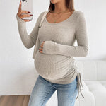 Load image into Gallery viewer, Maternity Solid Knitted T-shirt with Long Sleeve
