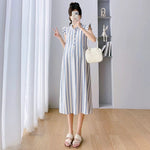 Load image into Gallery viewer, Summer Maternity Striped Dress with Petal Sleeves
