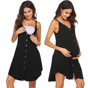 Button Slip Maternity Dress - Perfect for Breastfeeding - Spaghetti Strap Nursing Dress