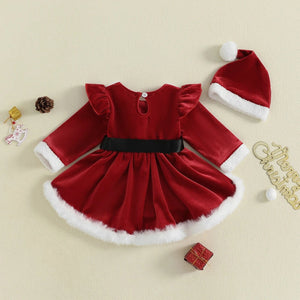 Christmas Baby Girls Dress. Plush Velvet with Long Sleeve