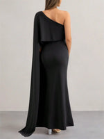 Load image into Gallery viewer, Maternity Black, One Shoulder  Maxi Dress with High Slit - Perfect for Formal Evening Gown for Wedding Guest &amp; Photoshoot
