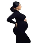 Load image into Gallery viewer, High-Neck Slim-Fit Maternity Dress with Long-Sleeves
