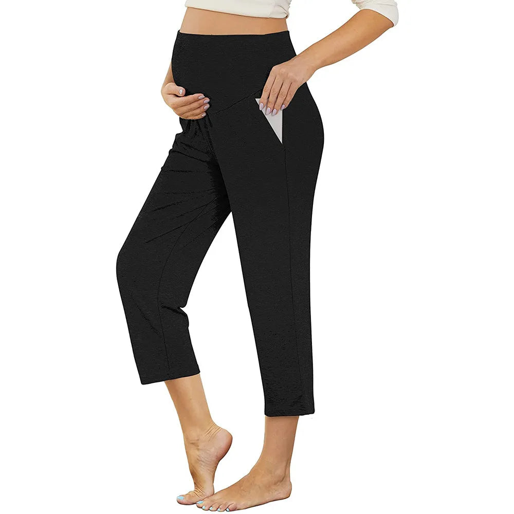 Wide Leg Maternity Yoga Capris with Pockets