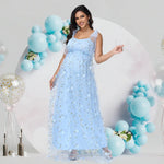 Load image into Gallery viewer, Maternity Dress with Tulle and Cap Sleeves - Beautiful Evening Gown with Small Floral Embroidered Mesh
