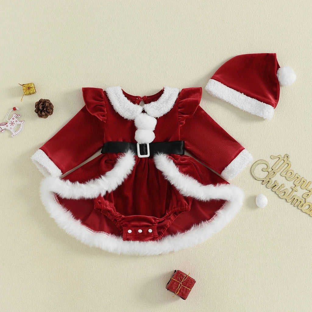 Christmas Baby Girls Dress. Plush Velvet with Long Sleeve