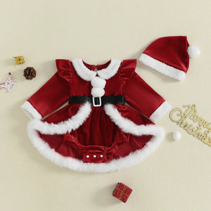 Christmas Baby Girls Dress. Plush Velvet with Long Sleeve