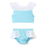 Load image into Gallery viewer, Two-piece light blue swimsuit with white trim on a white background
