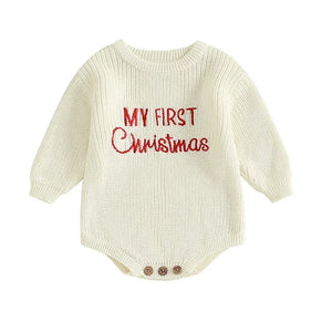 Baby Boy or Girl Sweater Knit Rompers - 1st Christmas Long Sleeve Jumpsuits for Newborn Baby Clothes