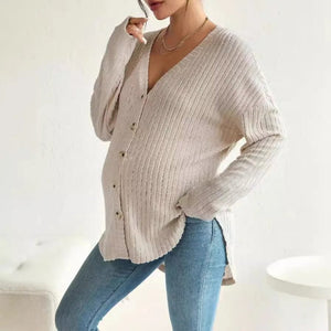 Maternity Casual Thin Knitted Cardigan with V Neck and Buttons