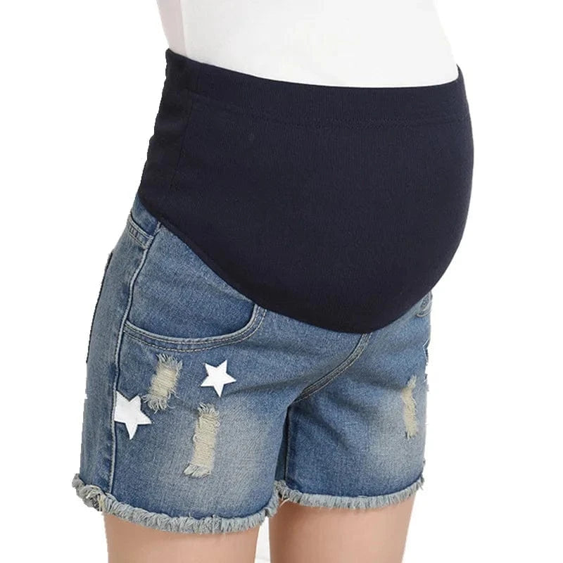 Hot Denim Maternity Shorts with High Elastic Waisted