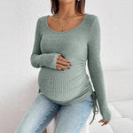 Load image into Gallery viewer, Maternity Solid Knitted T-shirt with Long Sleeve
