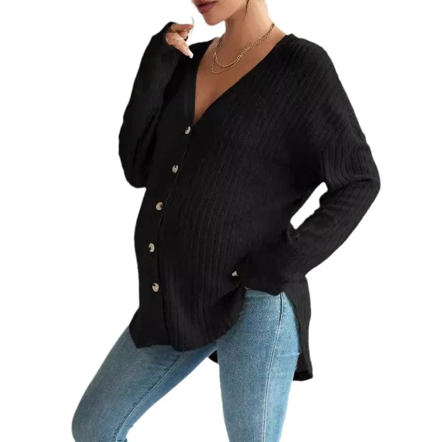 Maternity Casual Thin Knitted Cardigan with V Neck and Buttons