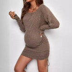 Load image into Gallery viewer, Maternity Dress with Long Sleeve and &nbsp;Side Pull Rope&nbsp;
