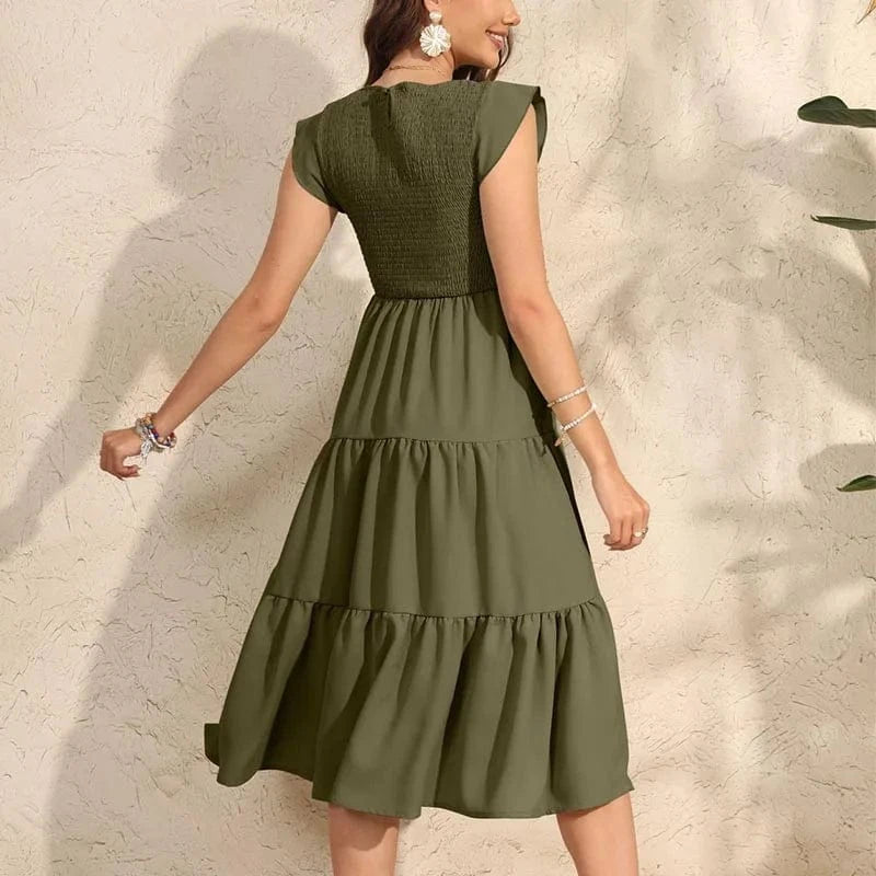 Maternity Pleated Dress with Capped Sleeves