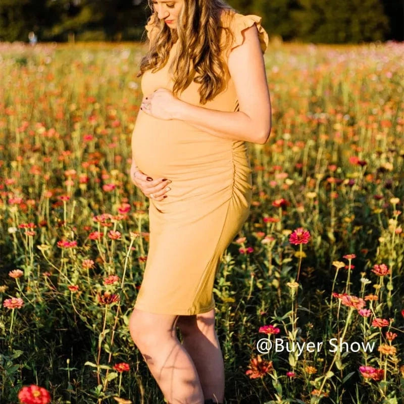 Maternity Summer Dresses Ruched Side with Capped Sleeves