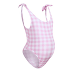 Load image into Gallery viewer, Expertly Designed Pink &amp; White Checkered Maternity Bathing Suit: Elevate Your Pregnancy
