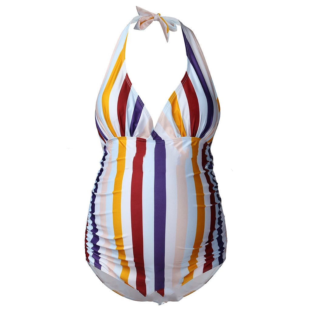 Expertly Designed Striped Maternity Bathing Suit for Comfortable and Stylish Pregnancy Experience