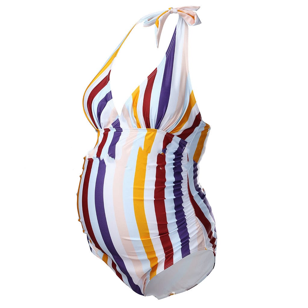Expertly Designed Striped Maternity Bathing Suit for Comfortable and Stylish Pregnancy Experience