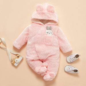Winter-Ready Baby Rabbit Jumpsuit - Cozy Fleece Hooded Pattern for Boy & Girls