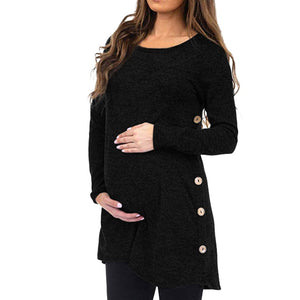 Chic and Functional Maternity Top with Side Buttons - Long Sleeve for Versatile Style Options