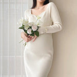 Load image into Gallery viewer, Beautifully Knitted Maternity Pencil Dress with Scalloped V-Neck -
