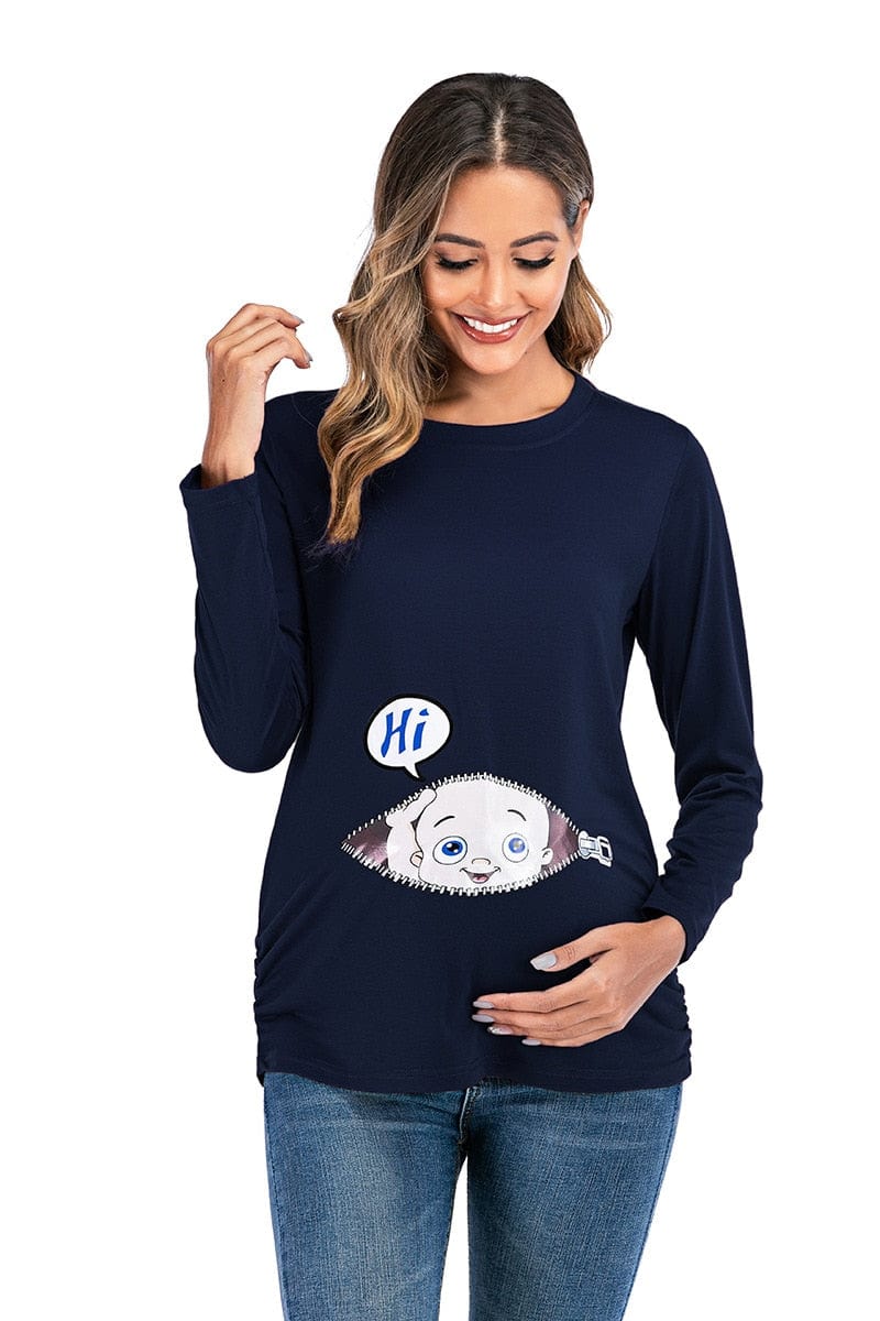 Expertly Designed Women's Maternity Long Sleeve T-Shirt - Stylish and Comfortable Crew Neck